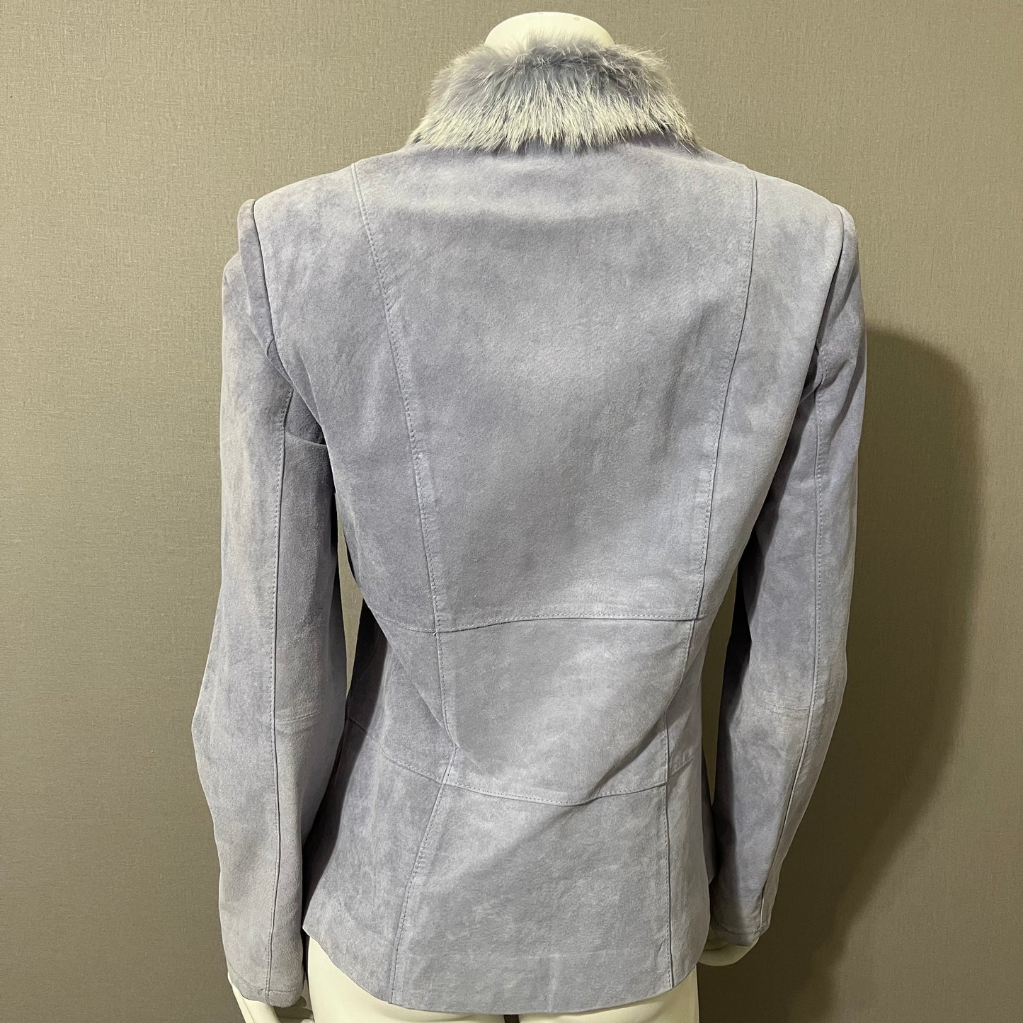 Vintage Revue Light Blue Rabbit Fur Trim Suede Leather Sz-6