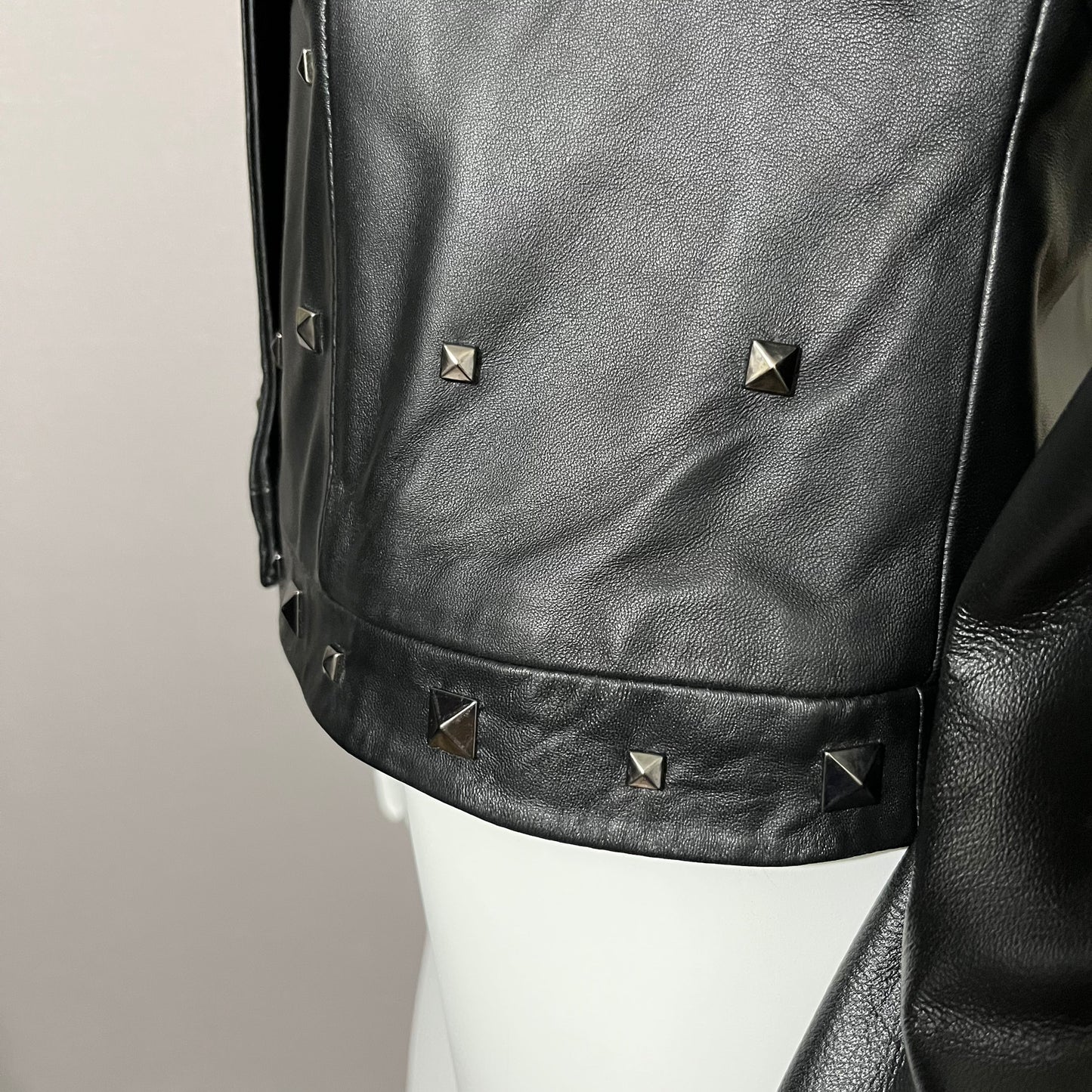 Leather Yvonne & Marie Silver Studded Black Moto Leather Jacket Sz-6 Small