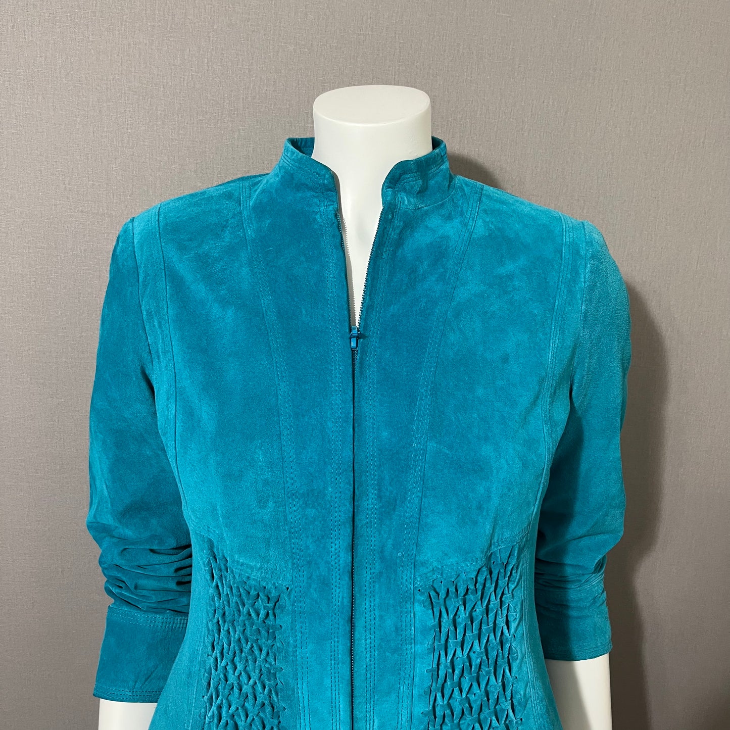Vintage Yvonne & Marie Turquoise Suede Leather Jacket Sz-4