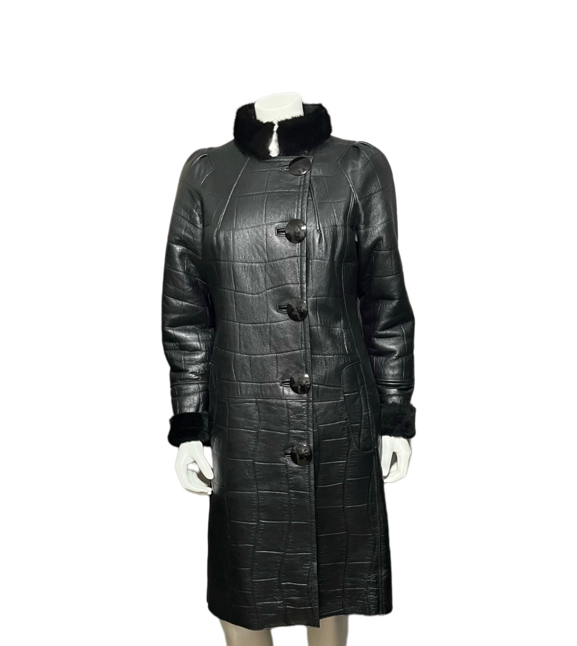 Leather Shearling With Mink Collar Coat