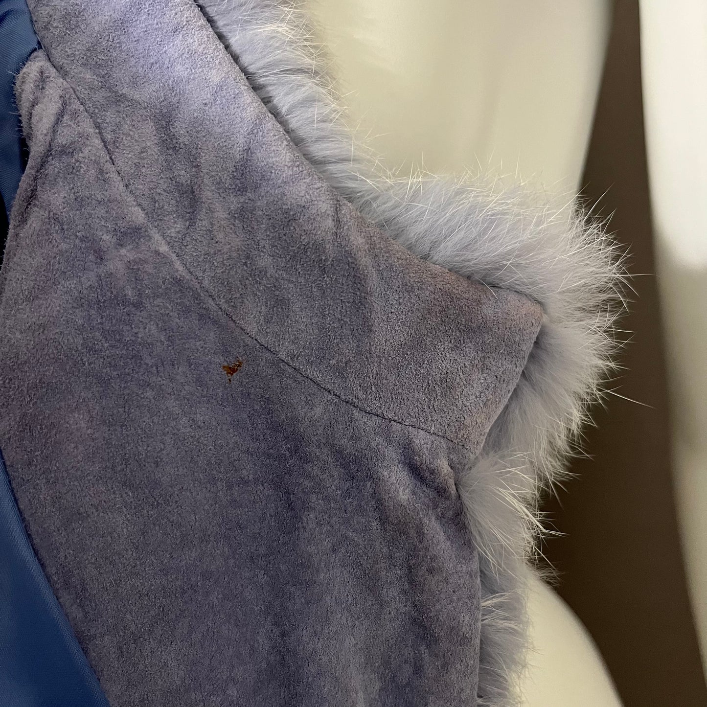 Vintage Revue Light Blue Rabbit Fur Trim Suede Leather Sz-6