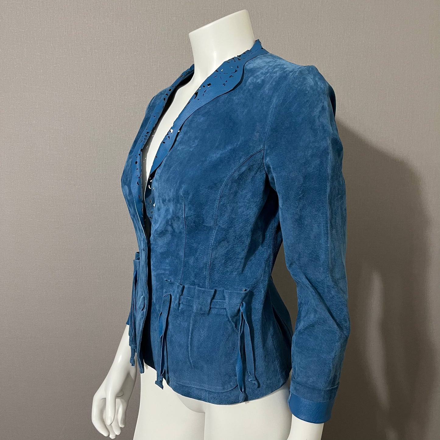 Vintage CHI by Carlos Falchi Blue Suede Leather Jacket Sz-Xtra Small