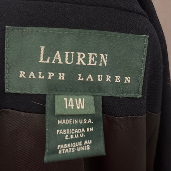Lauren Ralph Lauren Navy 100% Pure New Wool Blazer Sz-14W