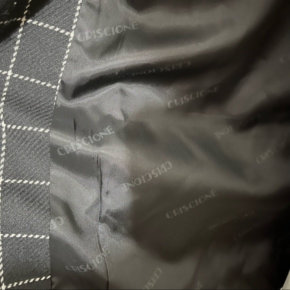 Vintage Criscione Black Windowpane Jeweled Wool Silk Blazer Sz-Large