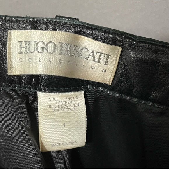 Vintage Hugo Buscati Black Leather Straight Leg Pants Sz-4