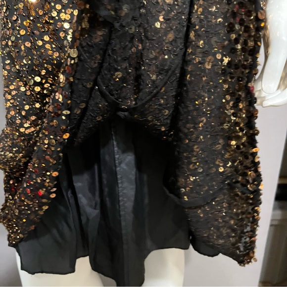 Vintage Oleg Cassini Black Gold Sequin Fit & Flare Dress Sz-12