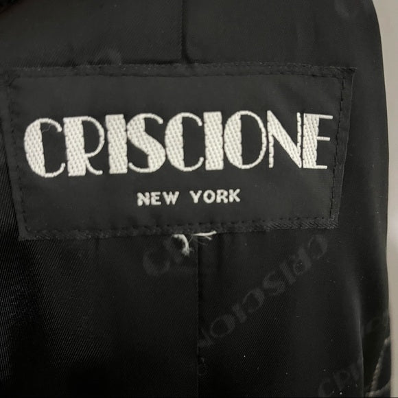 Vintage Criscione Black Windowpane Jeweled Wool Silk Blazer Sz-Large