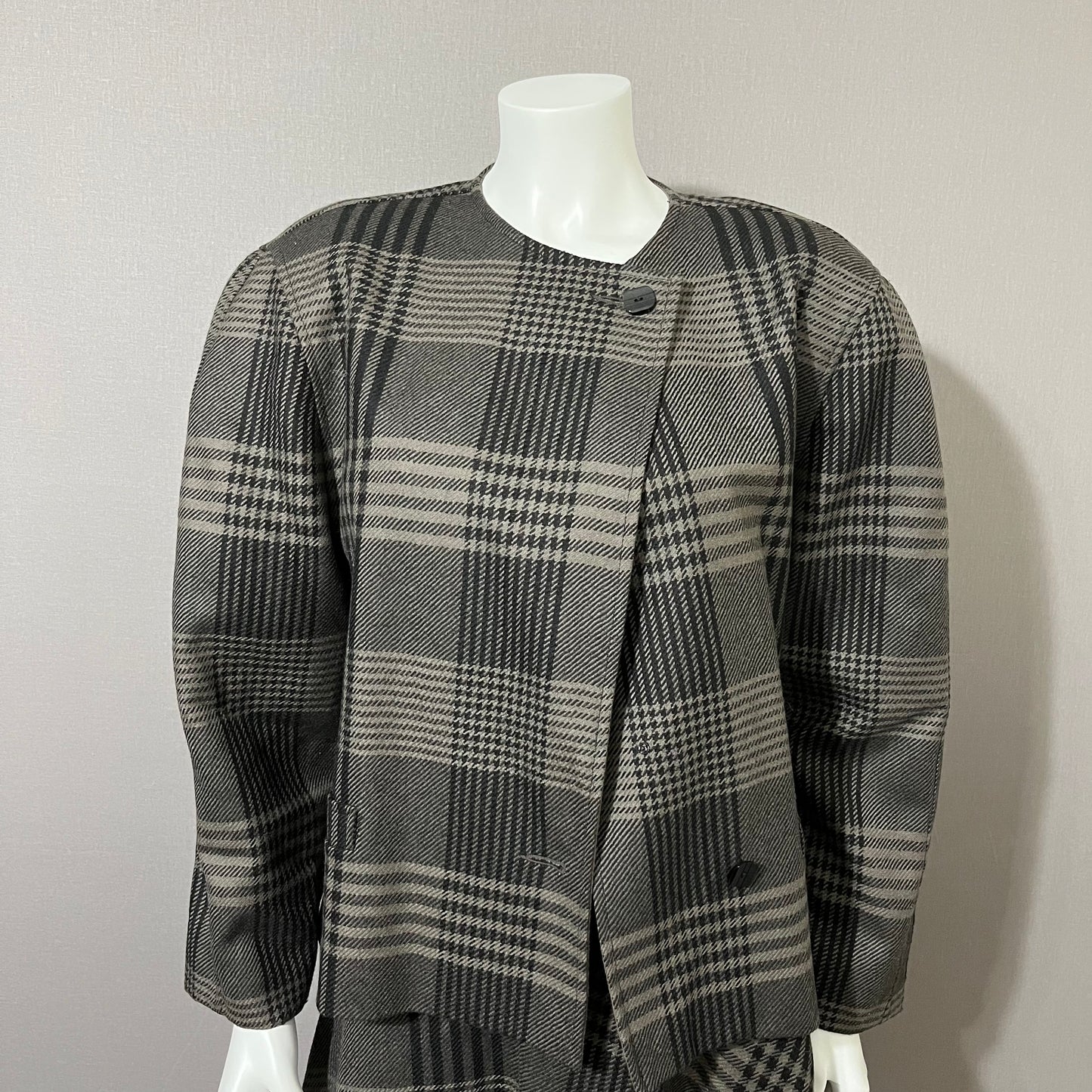 Wool Vintage Jacques Vert Plaid 2 Pc Skirt Suit Set Sz-16