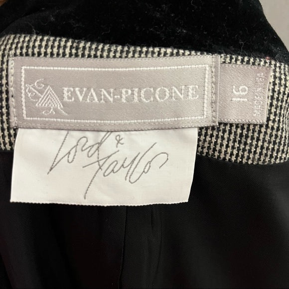 Evan Picone Black | White Houndstooth With Black Collar Wool Blazer Sz-16