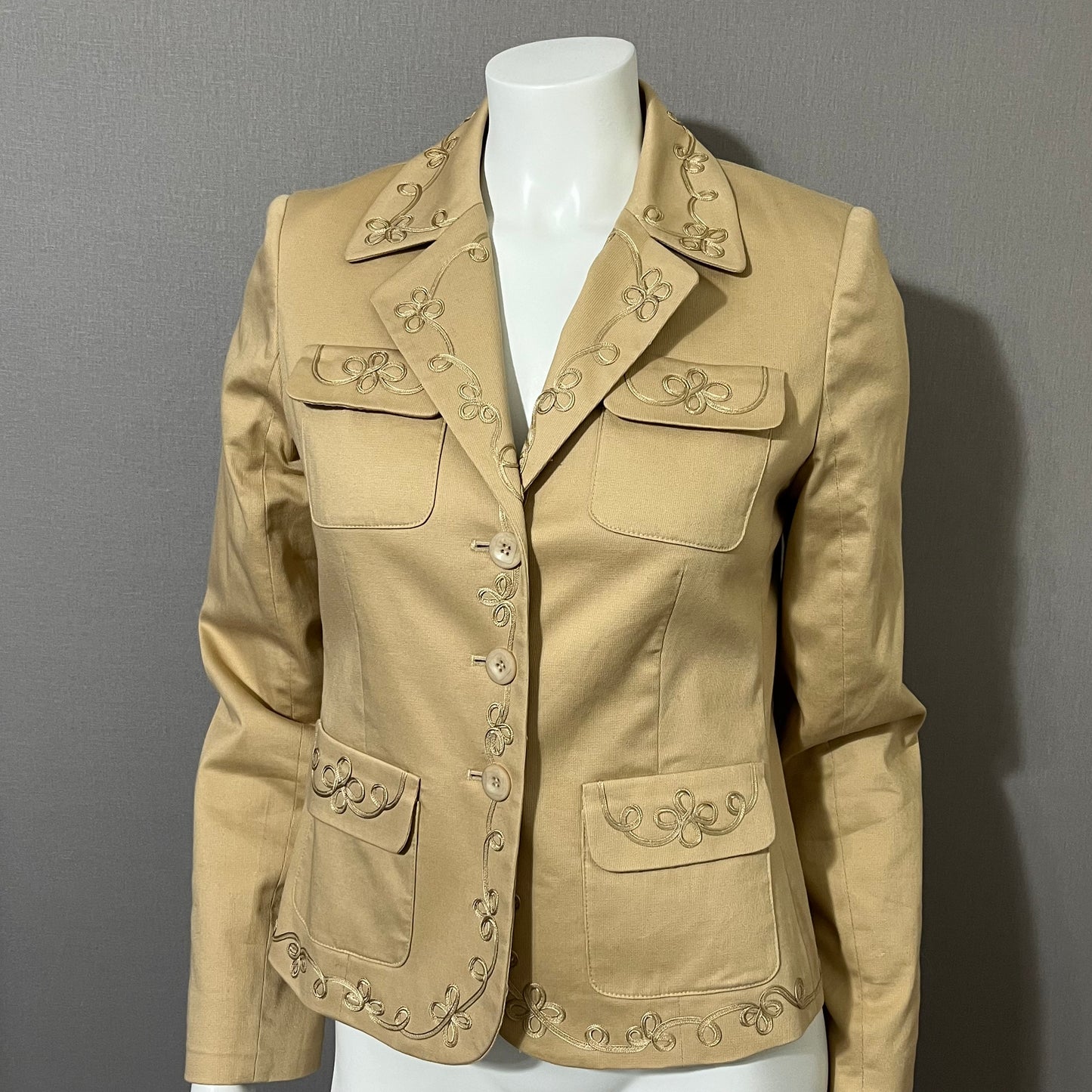 Josephine Chaus Tan Cotton Embroidered Blazer Sz-4