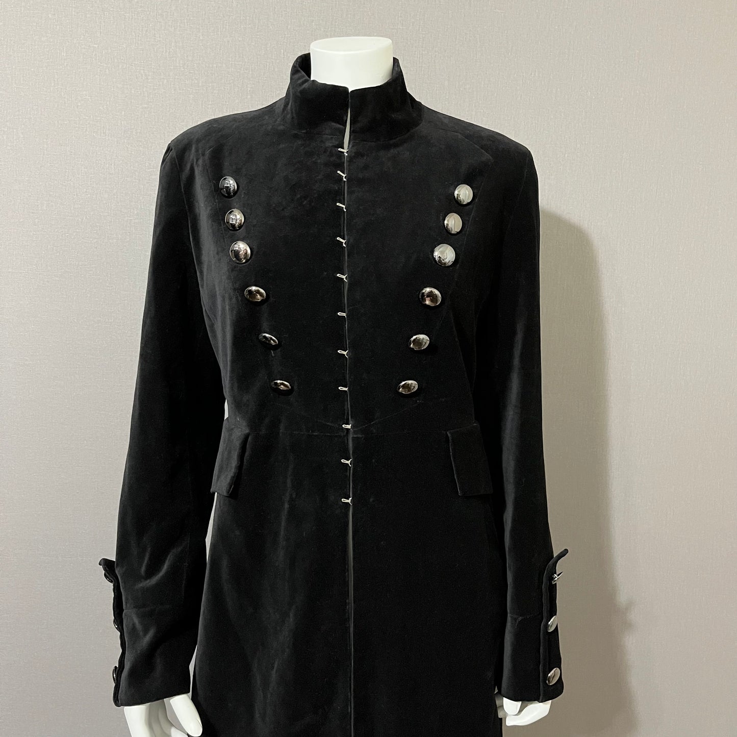 Newport News Black Cotton Velvet Military Longline Jacket Sz-14