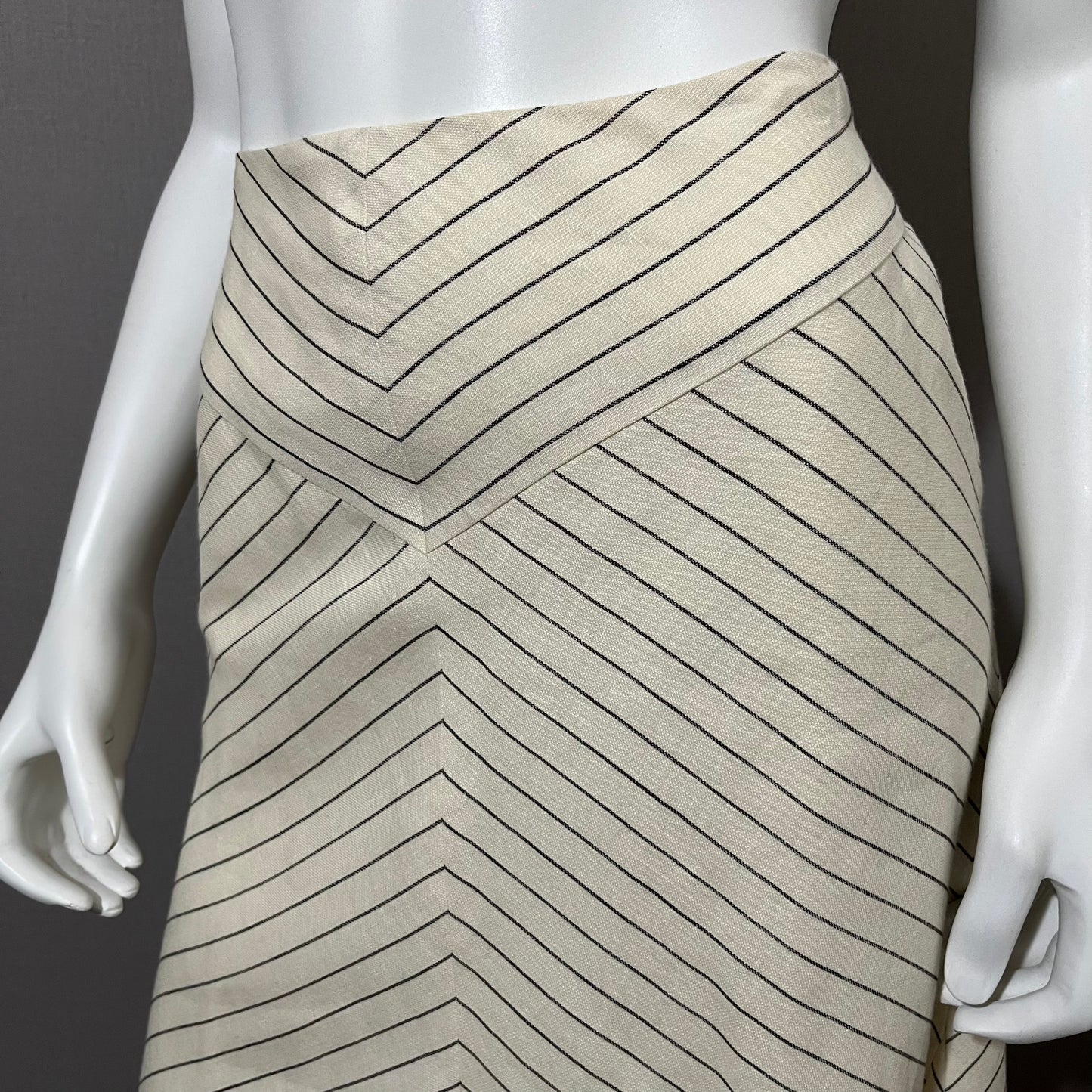 Lauren Ralph Lauren Cream | Stripe Fit & Flare Linen Skirt Sz-12