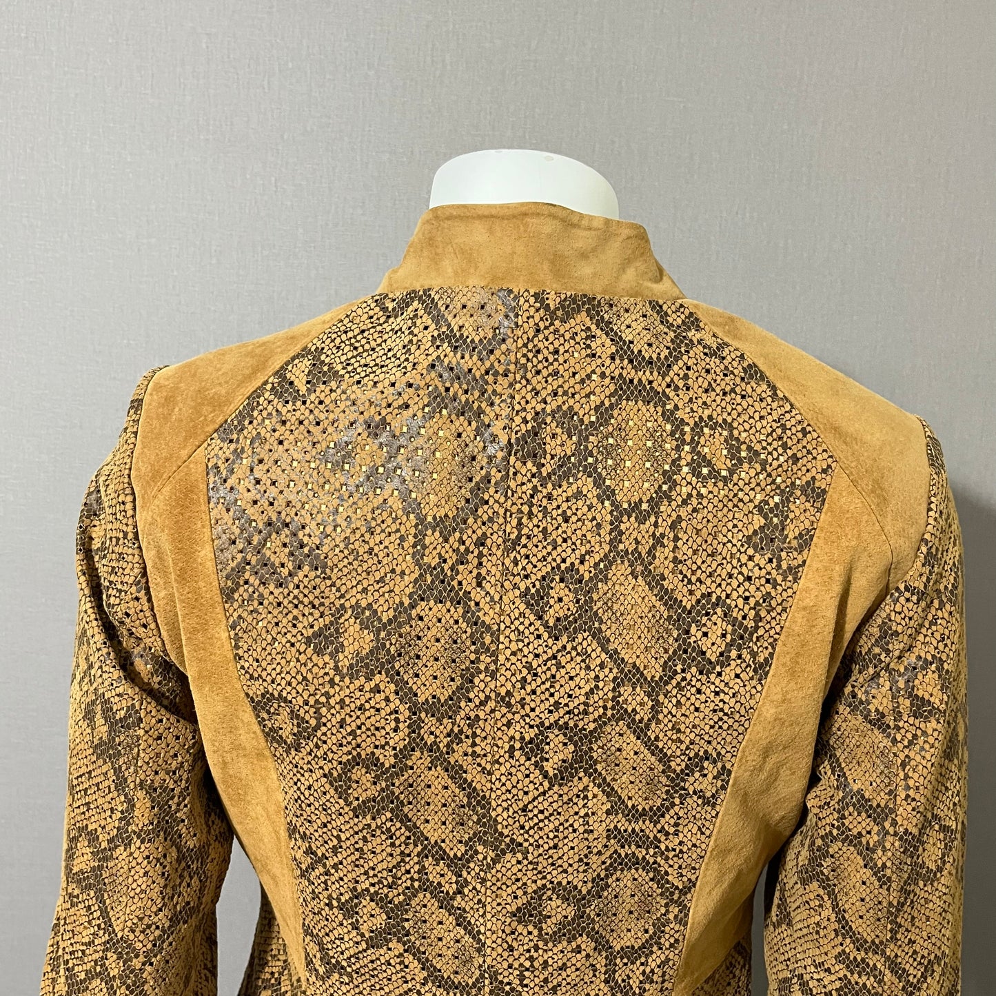 Vintage CHI-Carlos Falchi Brown Snake Scale Print Suede Leather Jacket Sz-Xtra Small
