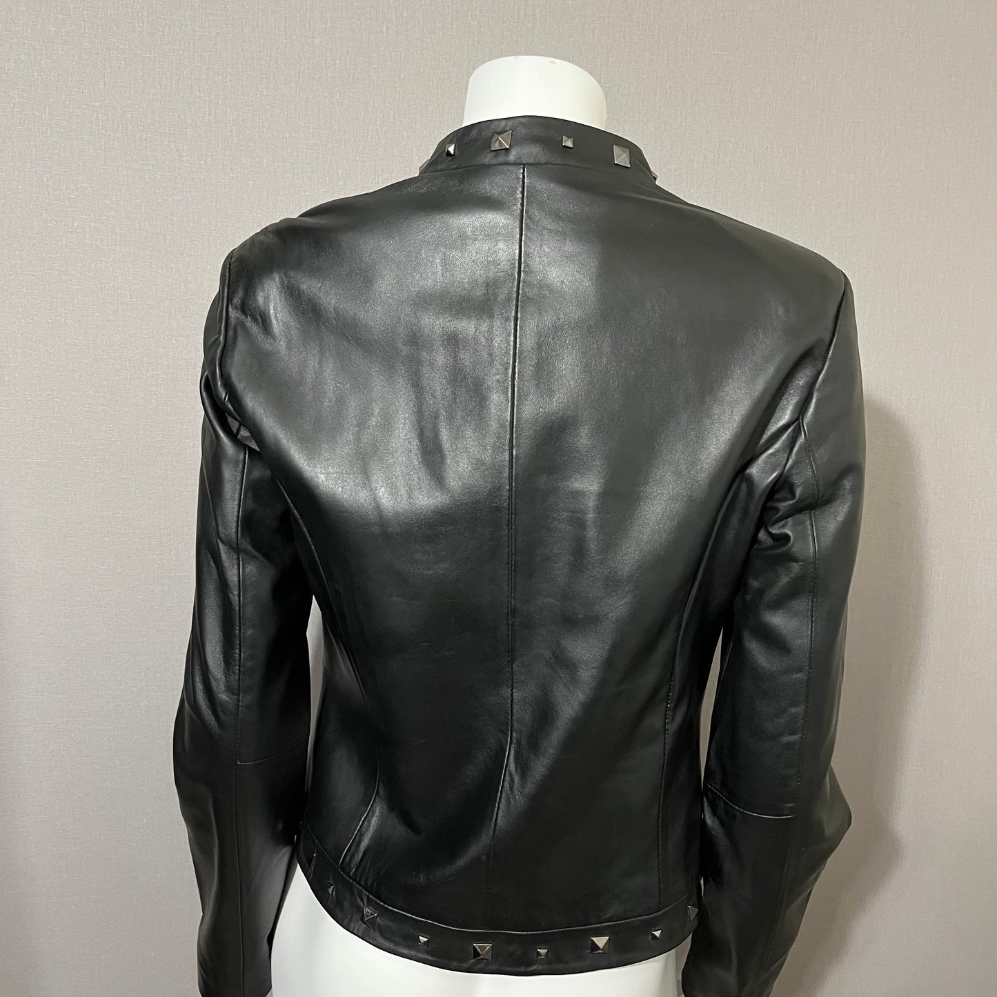 Leather Yvonne & Marie Silver Studded Black Moto Leather Jacket Sz-6 Small