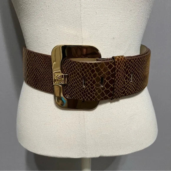 Anne Klein Brown Genuine Leather Wide Belt Extra Large