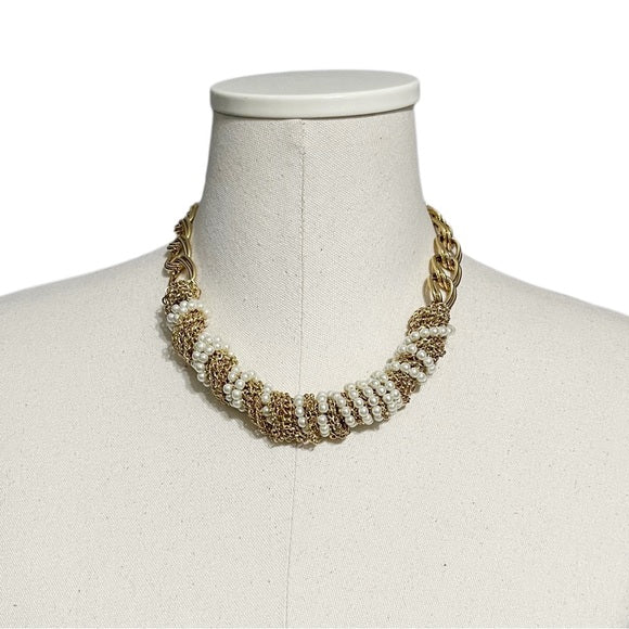 Gold Pearl Chain Statement Necklace