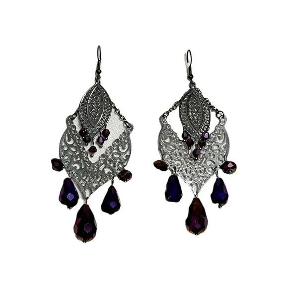 Silver Purple Dangle Earrings