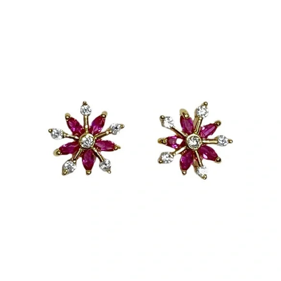 Pink | Gold Flower Stud Earrings