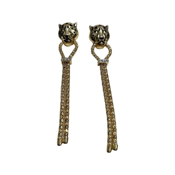 Lion Gold Head Tassel Earrings