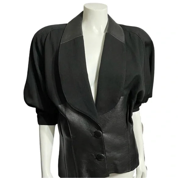 Vintage Wool/Leather Oversized Shoulder Blazer
