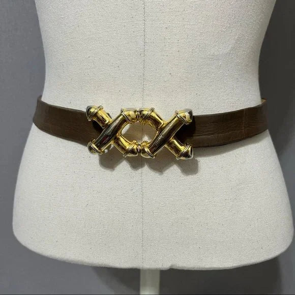 Vintage Accessocraft Taupe Double XX Skinny Leather Adjustable Belt