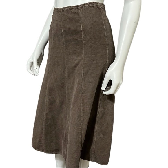 J.Jill Taupe 100% Cotton Corduroy Midi Flare Skirt Sz-Large