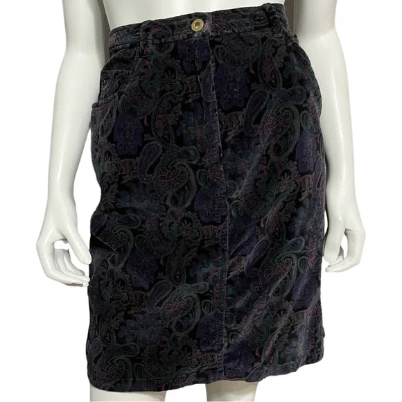Vintage Jones New York Purple Velvet Paisley Cotton Pencil Skirt Sz-8
