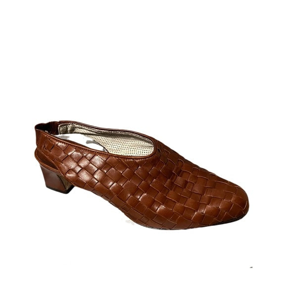 Cole Haan Cognac Slide in Sling Back Leather Mules Sz-6 1/2 B