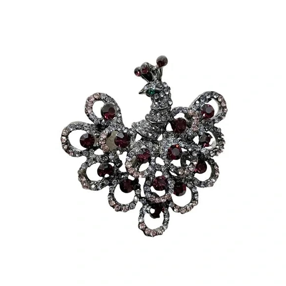 Purple Rhinestones Peacock Brooch