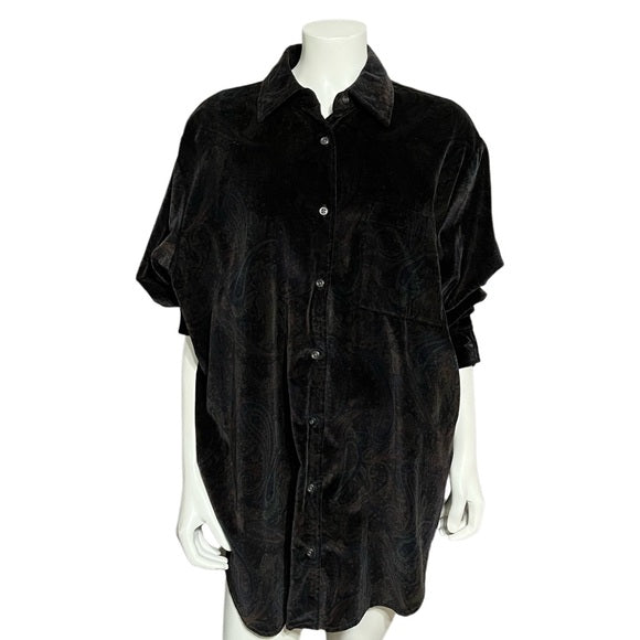 Jones New York Paisley Velvet Button Front Shirt Sz-1X