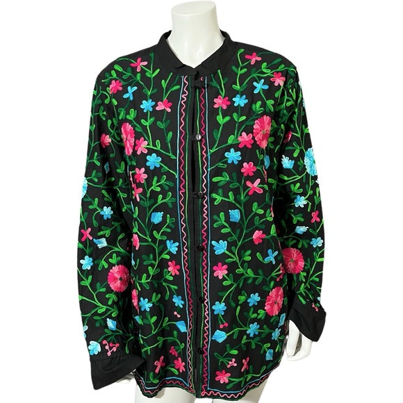 National since 1952 Black with Floral Embroidery Shirt Sz -2X