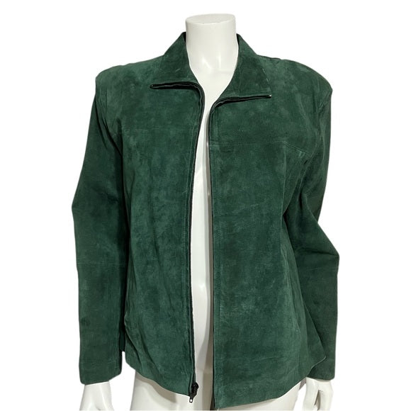 Vintage Arella Green Suede Leather Zip Up Jacket Sz-Large