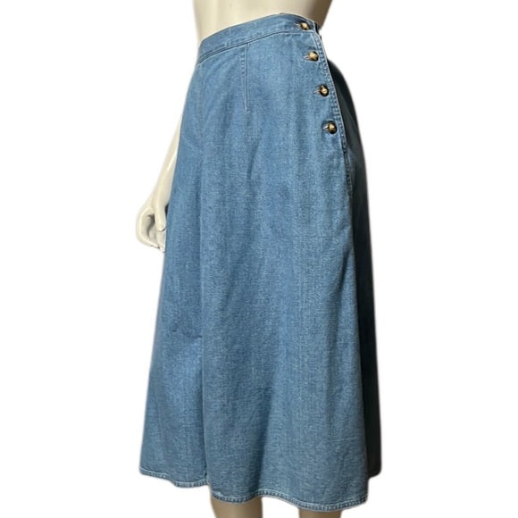 Vintage Liz Claiborne Denim Front Inverted Pleat Denim Cotton Midi Skirt Sz-14P
