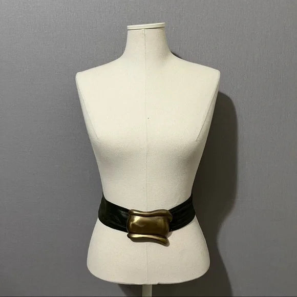 Vintage Green Leather With Large Square Adjustable Buckle Sz-Large