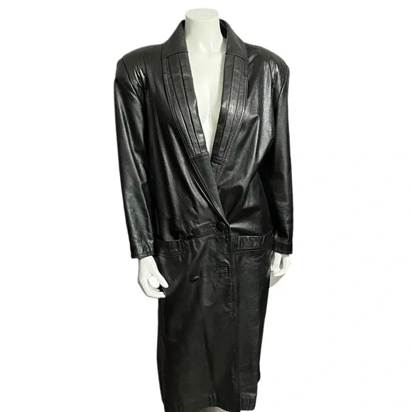 Vintage Charles Klein Black Leather Longline Coat