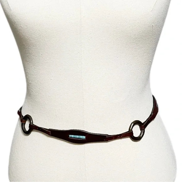 Vintage Brown Leather Chain Belt Med/Lg