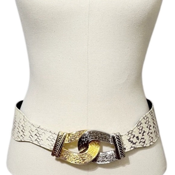 Vintage Rare Genuine Snake Skin Gold/Silver Buckle Adjustable Belt M-XL