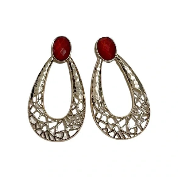 Red | Gold Artsy Hoop Statement Earrings