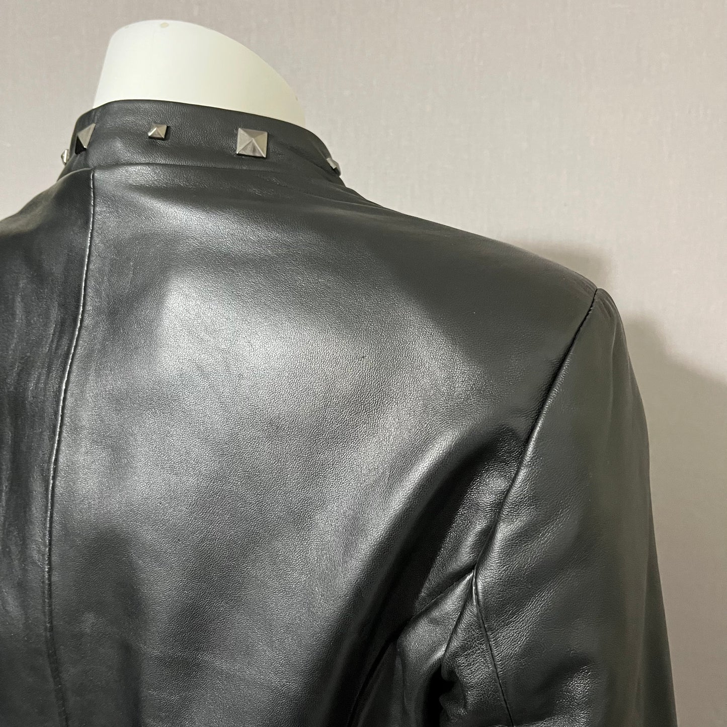 Leather Yvonne & Marie Silver Studded Black Moto Leather Jacket Sz-6 Small
