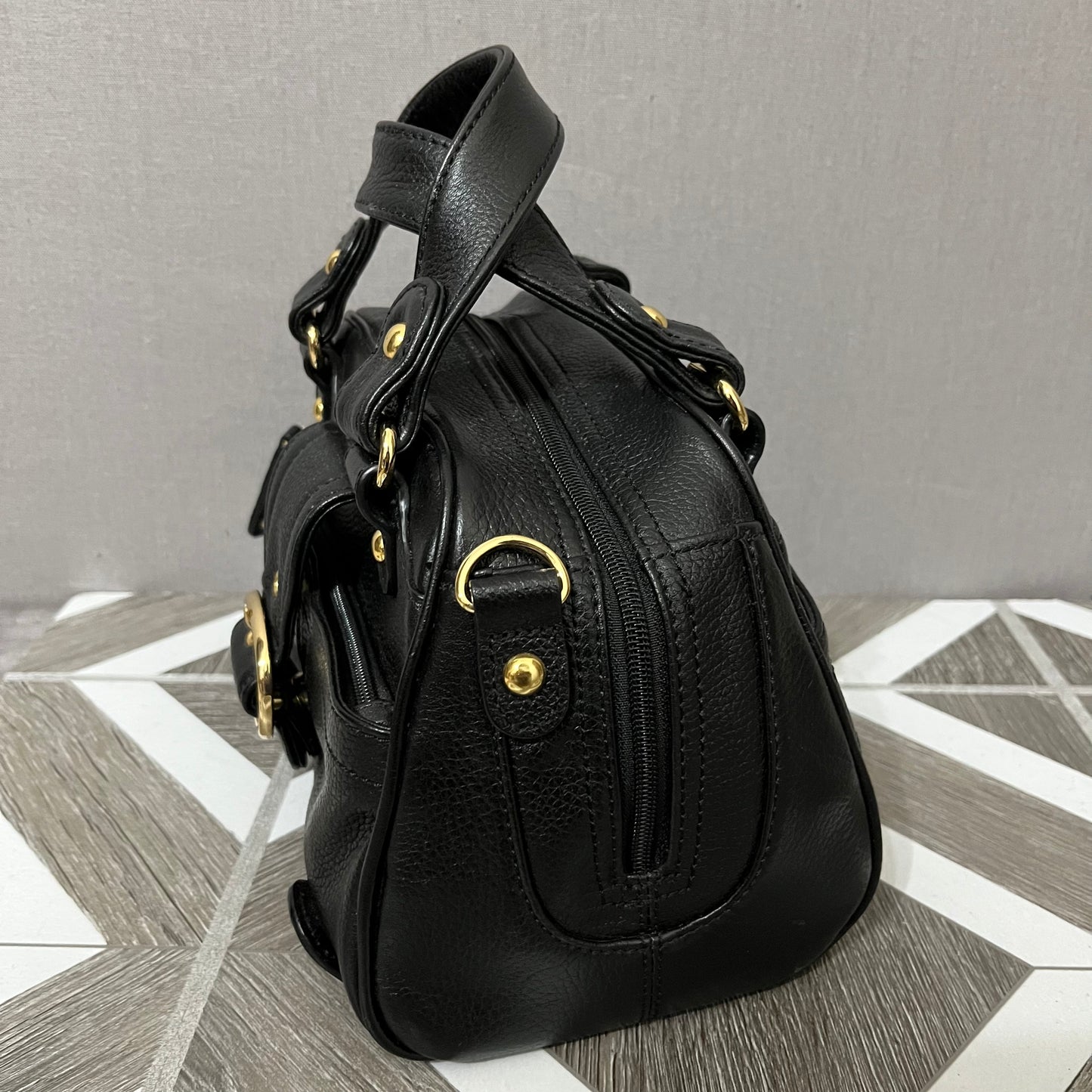 Max New York Black Mini Leather Hand Bag