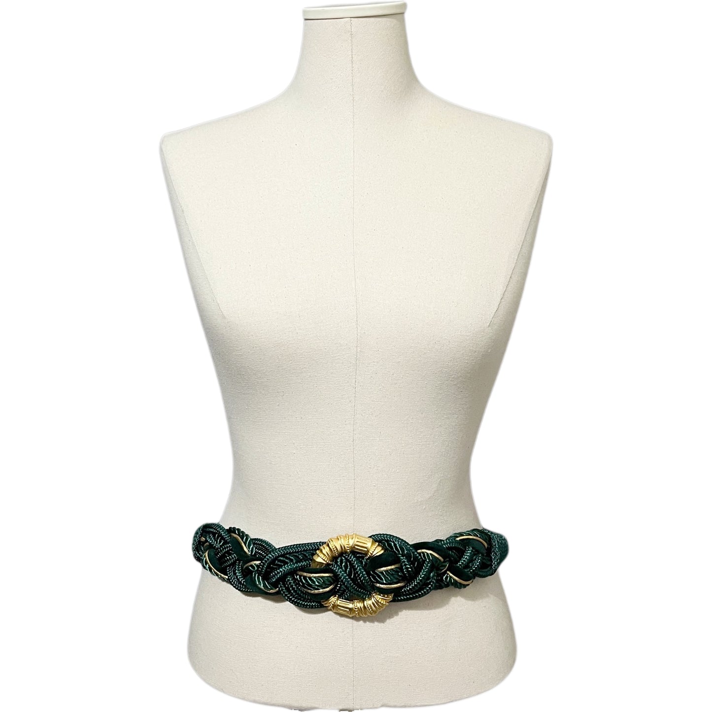 Vintage Green Braided Belt With Gold Hardware
