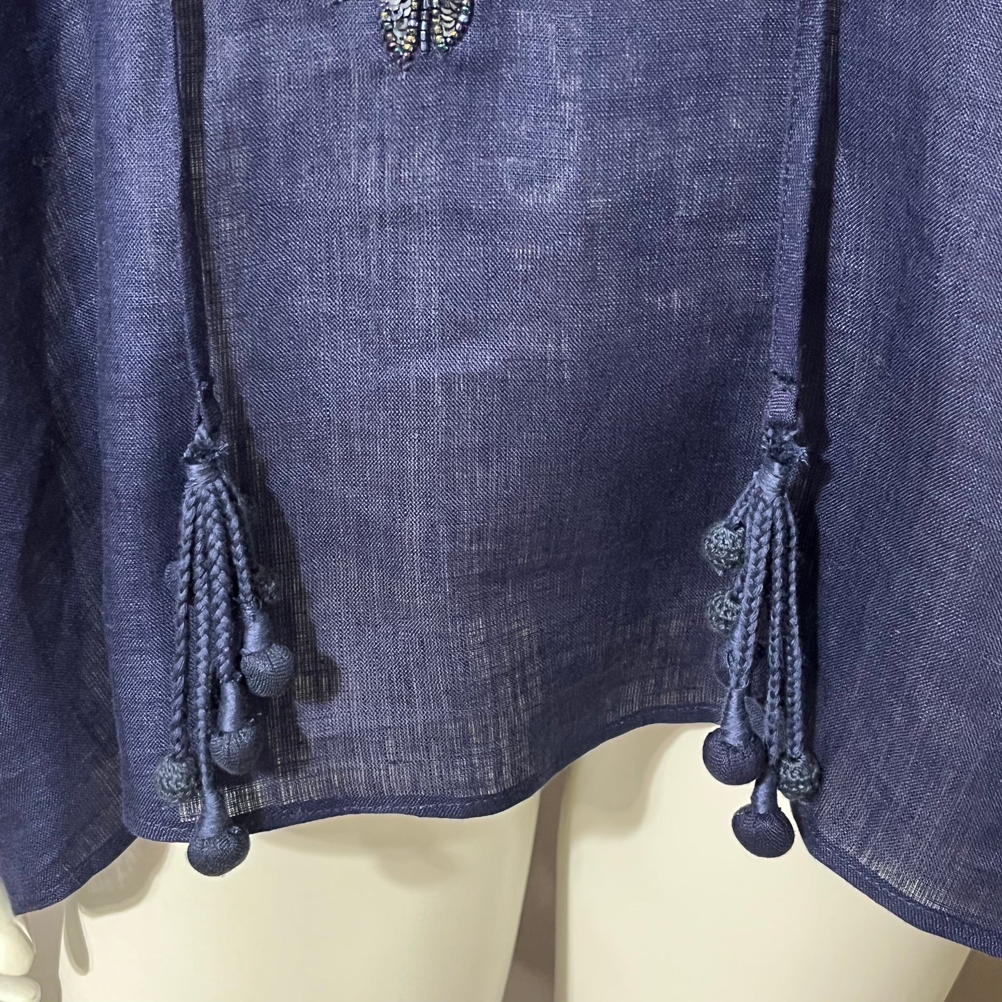 Bella Tu by Gorsuch Navy Blue Beaded Linen Tunic Top Sz-Large/XL
