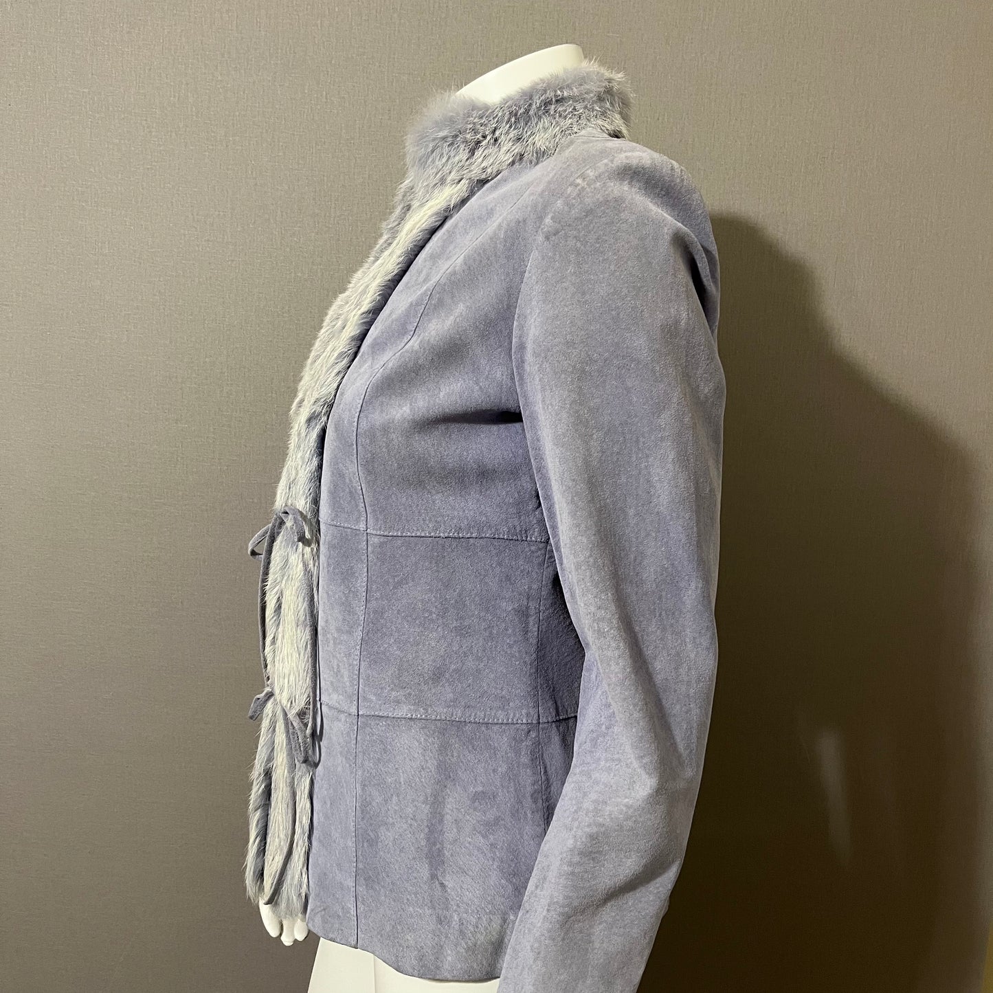 Vintage Revue Light Blue Rabbit Fur Trim Suede Leather Sz-6