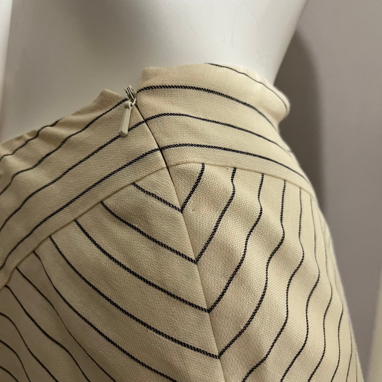 Lauren Ralph Lauren Cream | Stripe Fit & Flare Linen Skirt Sz-12