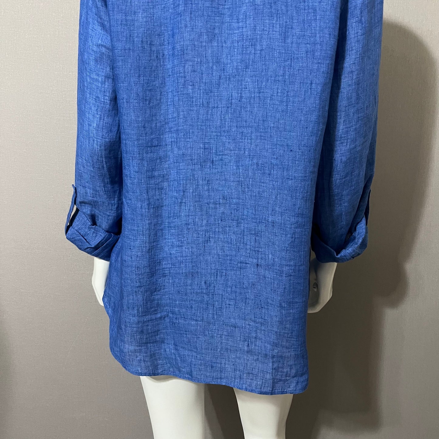 Nic & Zoe Blue 100% Linen Button Front Top Sz-Large