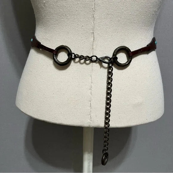 Vintage Brown Leather Chain Belt Med/Lg