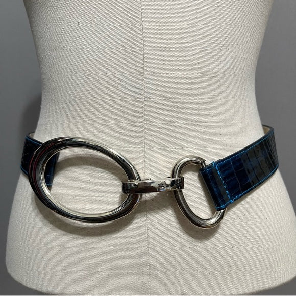WHBM Blue Textured Patent Leather Backing Adjustable Belt Sz-XS/Small