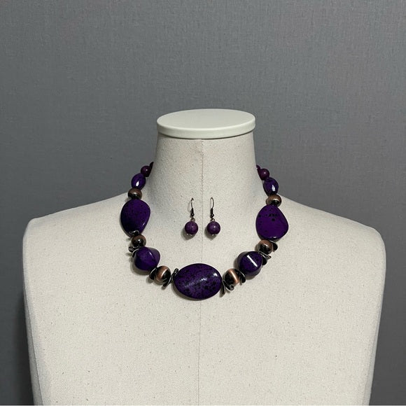 Purple Stone Necklace & Earring Set
