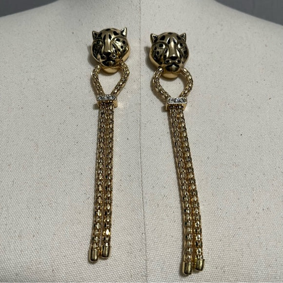 Lion Gold Head Tassel Earrings