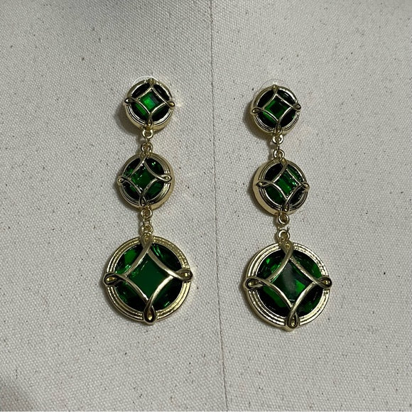 Gold | Emerald 3 Tier Earring